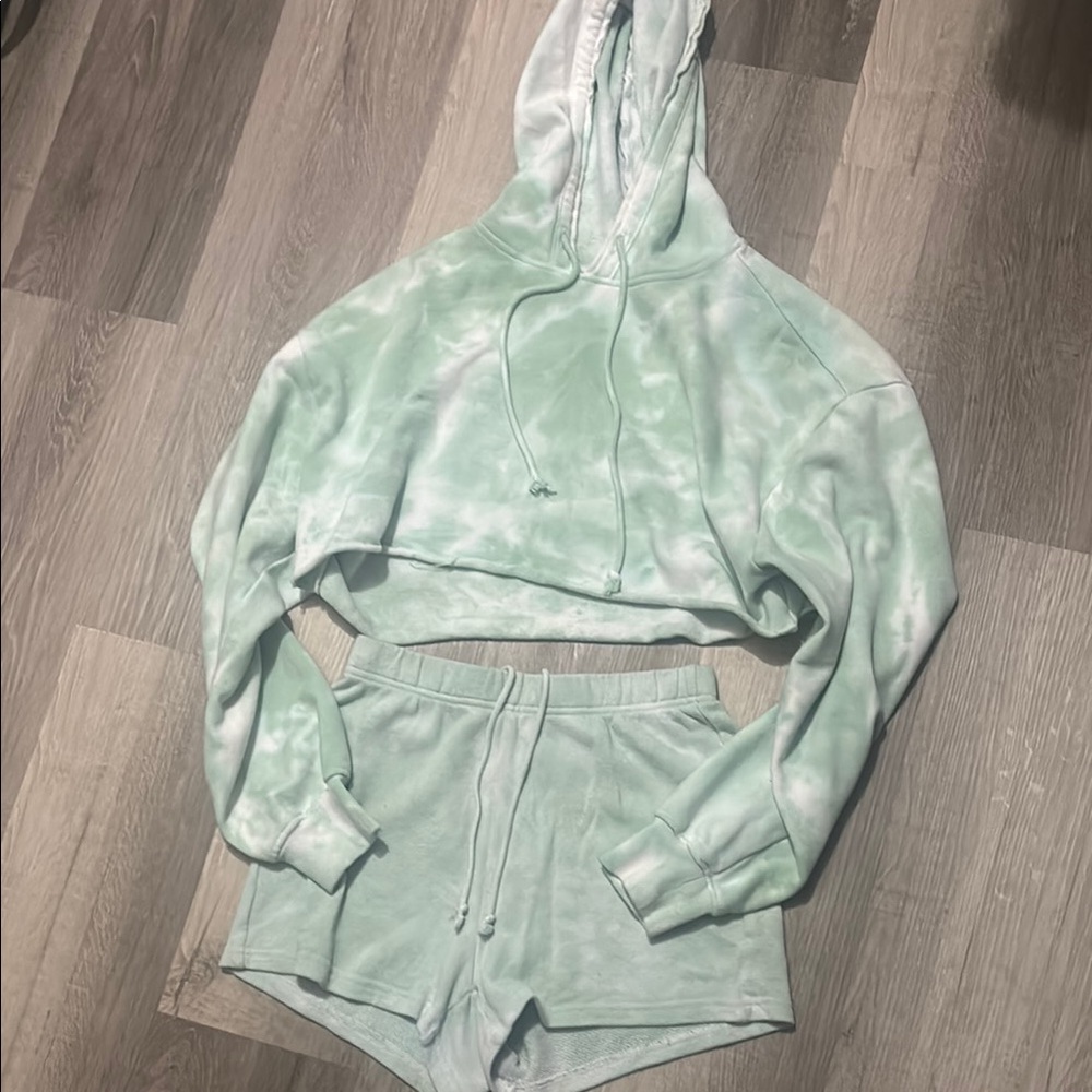 Mint Tie-Dye Hoodie and Shorts Set